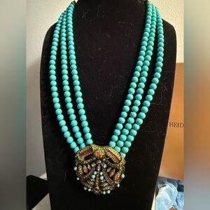 Heidi Daus Turquoise Beaded Necklace with Ornate Pendant